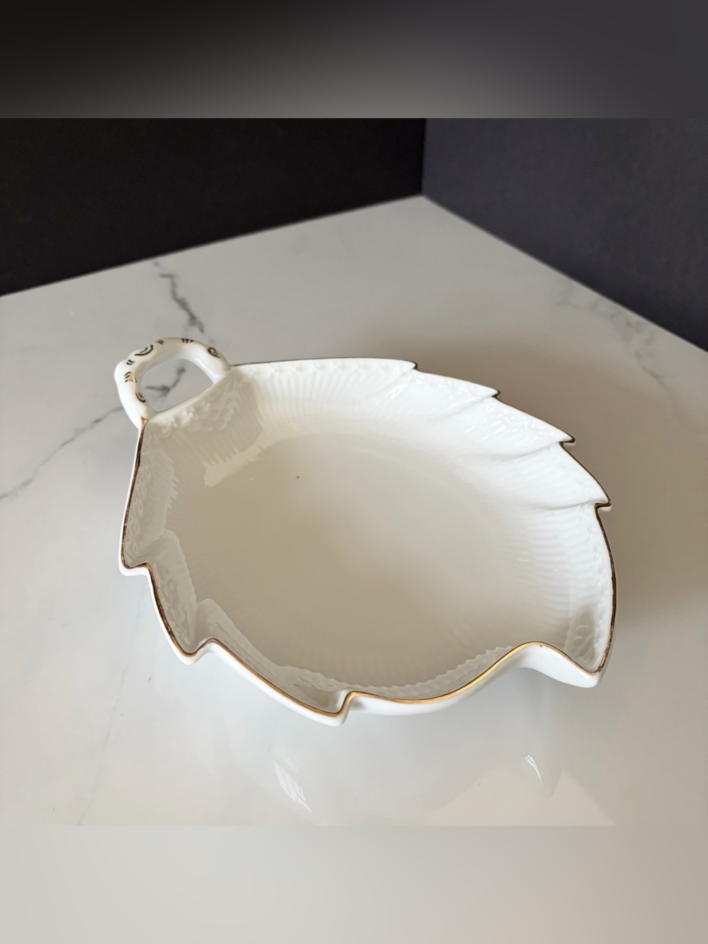 Half Lace Leaf Serving Dish - White with Gold - by Royal Copenhagen